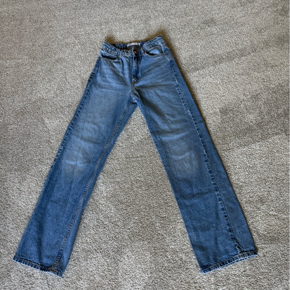 Zara Blue Wide-Leg Flare Jeans